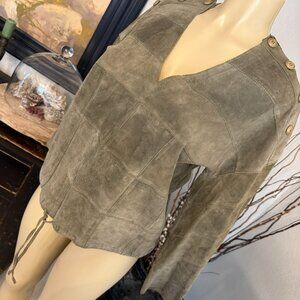 Aymo Italian Leather Patchwork Designed Long Sleeved V-Neck TOP